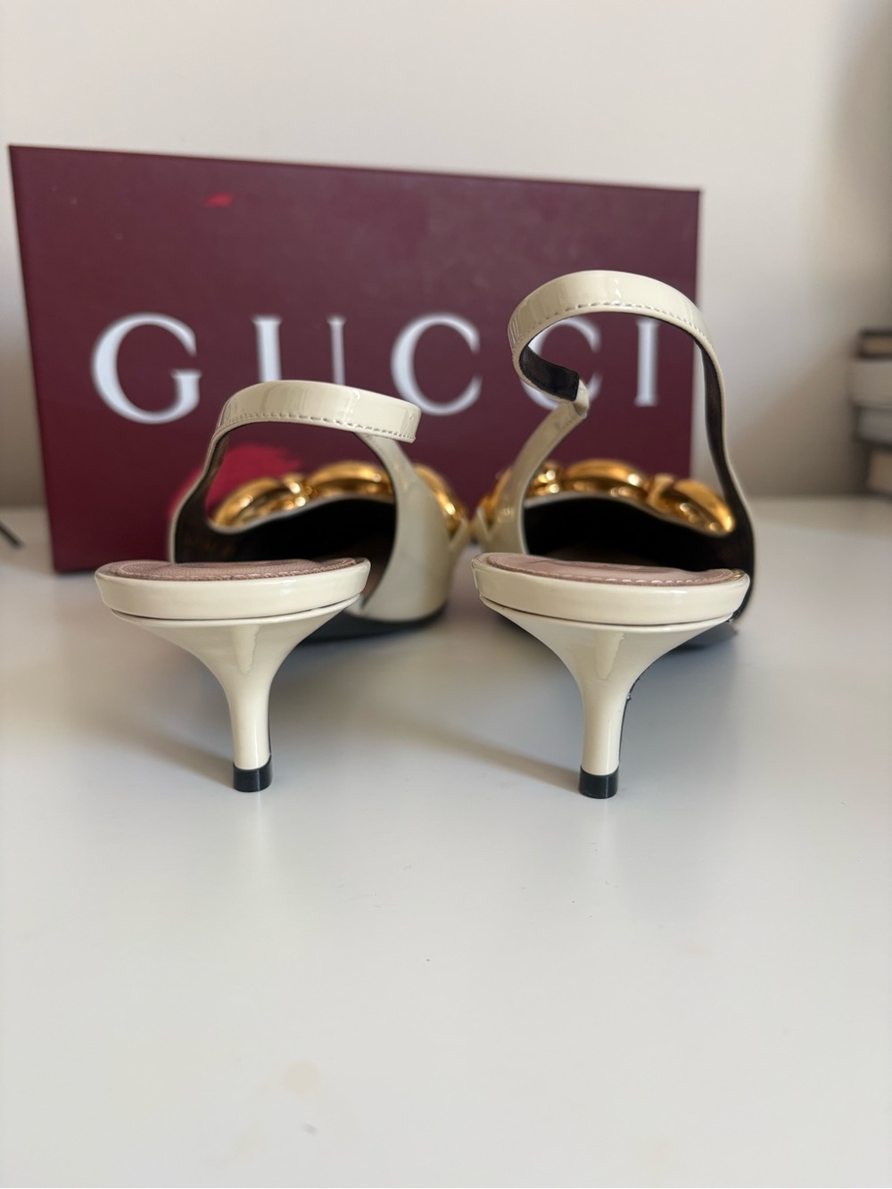 GUCCI Marina Slingback Pumps Ivory Patent Leather NEW Size 40 / US 10 - Picture 8 of 13